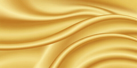 Fototapeta premium Luxurious abstract golden silk fabric background with smooth flowing satin waves and a shiny liquid textile texture for a soft elegant backdrop design