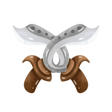 Crossed kujang vector illustration, traditional sundanese bladed weapon, hand drawn watercolor painting style, gambar kujang kartun, senjata tradisional khas sunda indonesia