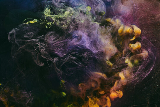 Luxurious abstract dark background. Explosive colors wallpaper, outer space pattern. Dynamic paint backdrop.