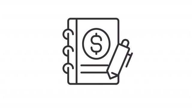 Animated journal entries line icon. Accounting reports animation. Initial chronological record of financial transaction. Outline element on white background. HD video with alpha channel