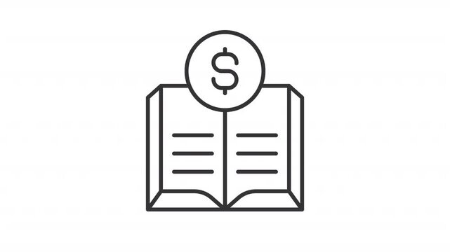Animated general ledger line icon. Budget animation. System keeping company financial data. Transaction organization. Business. Outline element on white background. HD video with alpha channel