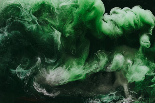 Abstract green background. Moving smoke flow, fluid liquid art.