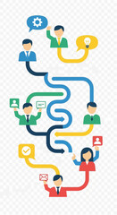 Fototapeta premium Connected people icons with communication symbols on white background.