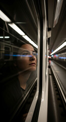 Obraz premium woman in the subway, Diverse Commuters in Busy Subway Car During Rush Hour, POV View of People on Daily Urban Transit Journey