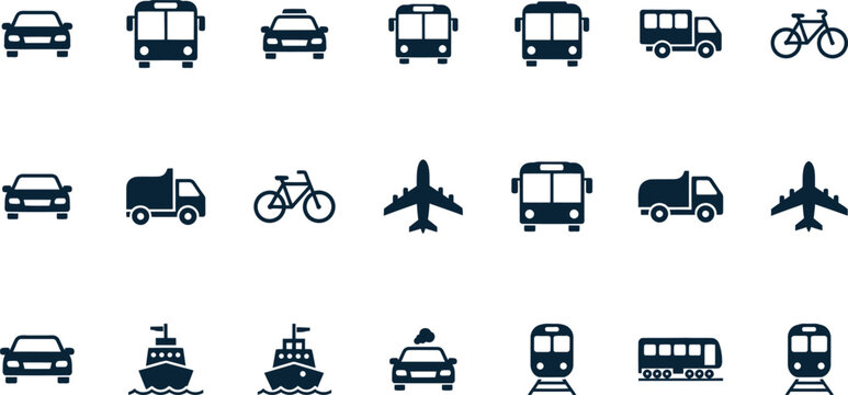Transportation modes and vehicles icon set