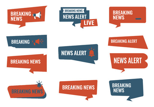 Set of modern news alert and breaking news notification banners for communication and information dissemination