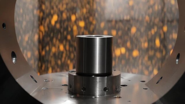 Metallic cylindrical object levitating above a base, showcasing the meissner effect in a controlled laboratory environment with advanced electromagnetism research