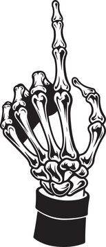 Middle finger skeleton gesture vector illustration, hand bones showing an offensive sign, human anatomy art.