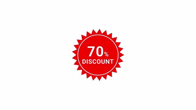 Seventy percent discount sticker animation with transparent background. 70% Off Sale . Red Label Promo Banner Popup. 70% Offer Sale,70% Discount Offer Sticker.