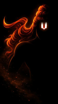 Dark mysterious silhouette with glowing orange fiery hair and bright tilak representing fierce mahadev energy for spiritual maha shivratri and holy maha shomvar devotional prayers