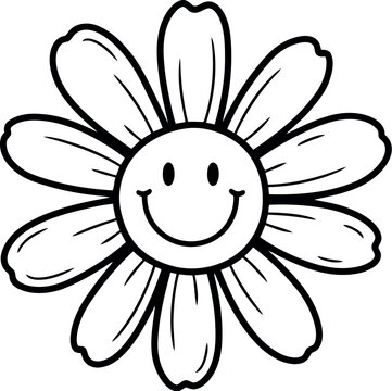 Whimsical daisy with a happy smiley face in a retro style