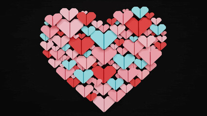 Obraz premium Colorful Origami Heart Composition with Red, Pink, and Blue Paper Hearts