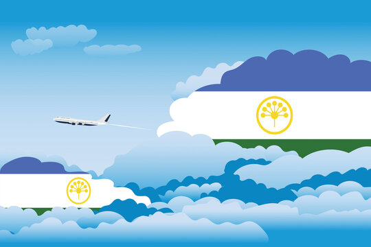 Bashkortostan Day Clouds Airplane Airport Flight Vector Illustration