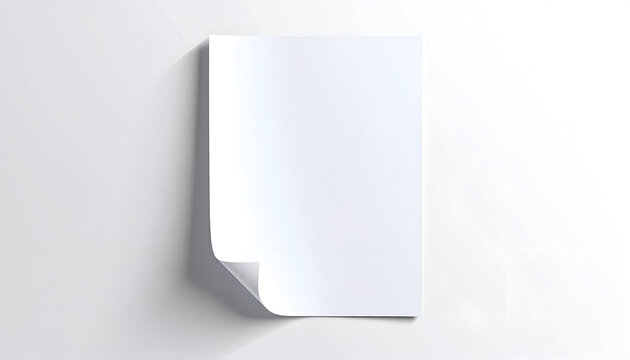 Blank white sheet of paper with curled corner casting a shadow on neutral background