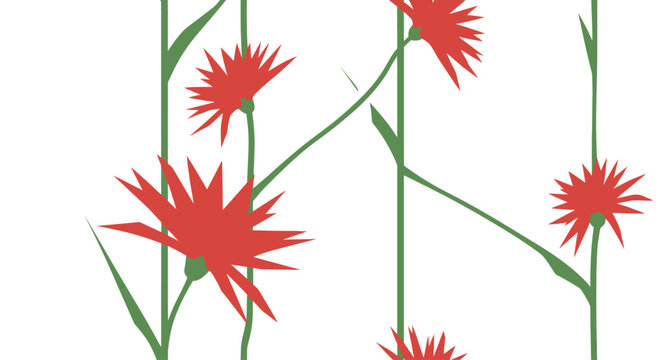 Red flowers on green stems isolated.