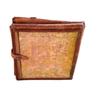 Vintage leather military map case isolated on transparent background