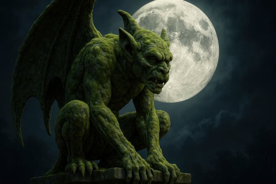 Gargoyle under full moon