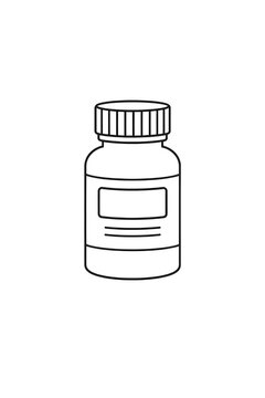 Medicine syrup bottle and a dosage spoon, outline vector illustration.