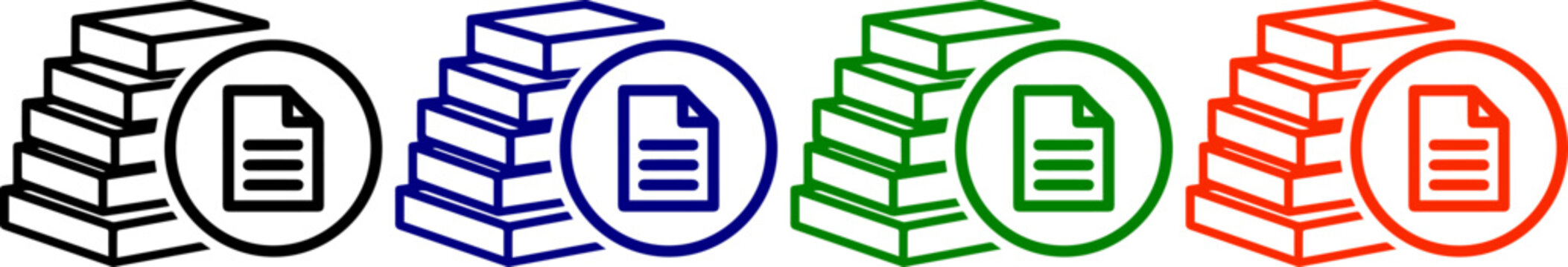 Document stack set in vibrant colors black blue green orange office supply icon