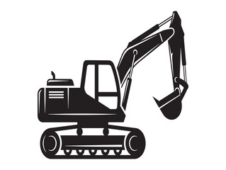 Naklejka premium Black excavator, construction vehicle, heavy equipment, digger icon