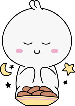 Karakter Lucu Ramadan Berdoa Buka Puasa Doodle Sticker