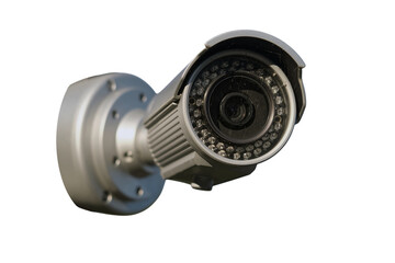 Fototapeta premium Security surveillance camera on transparent background. CCTV system for monitoring and protection. Digital video recorder technology for property safety. Equipment for private home safety observation.