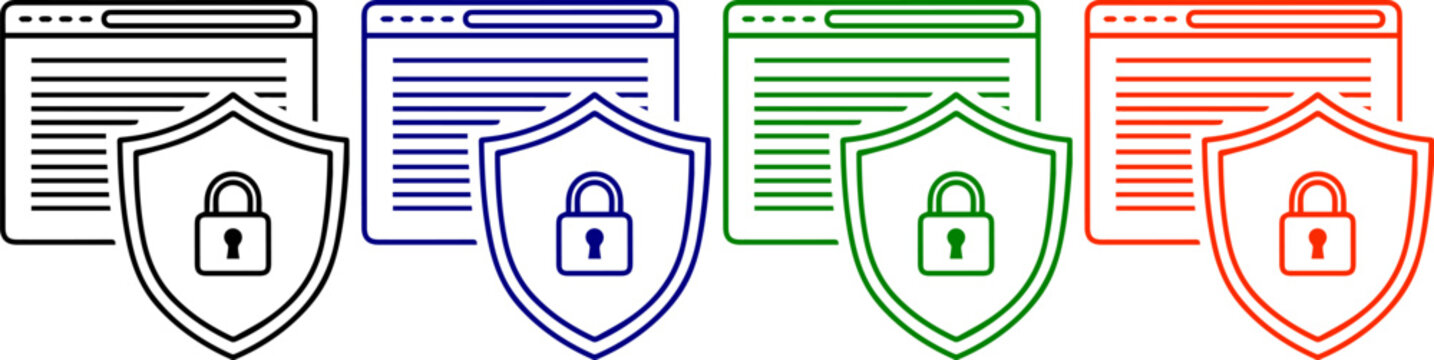 Secure web browser icons in black, blue, green, and orange on transparent background