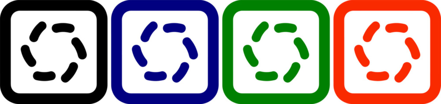 Circular loading spinner animation icon set in four vibrant colors on transparent background