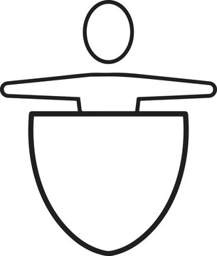 A black and white drawing of a shield with a circle on top