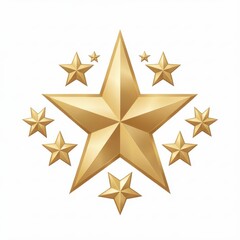 Obraz premium Golden 3D Star with Smaller Stars Isolated on White Background