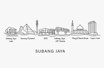 Obraz premium Flat Design one line without breaking the Subang Jaya city.