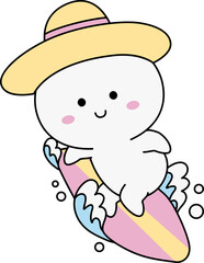 Fototapeta premium Cute Emoji Surfing On Wave Summer Beach Holiday Activity