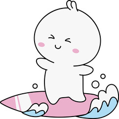 Fototapeta premium Cute Emoji Playing In Ocean Waves Summer Vacation Activity