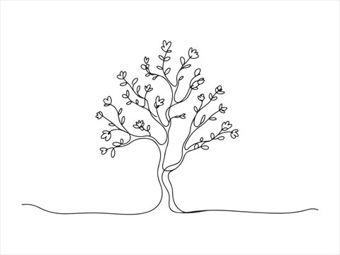 continuous one line drawing of nature tree, nature minimal vector illustration