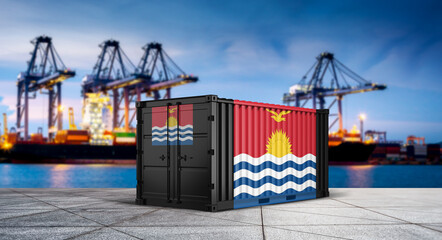 Fototapeta premium Kiribati Flag on Shipping Container: A symbolic representation of international trade and commerce, this image features a shipping container adorned with the vibrant flag of Kiribati.