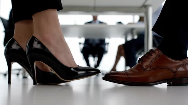 Cheating Romance at Office. Office Affairs. Professional Office Interaction with Business Attire Focus