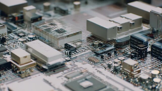 Computer circuit board displaying multiple microchips, integrated circuits, semiconductors, and electronic components, symbolizing advanced technology, data processing, and hardware innovation