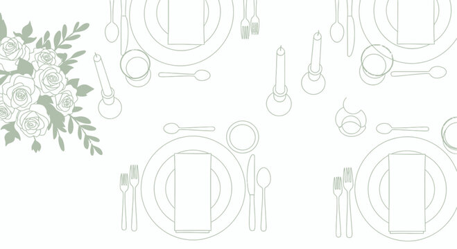 Elegant Table Setting with Floral Accents, Minimalist Line Art