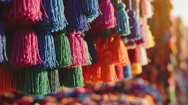 Vibrant Collection of Colorful Hanging Textile Tassels
