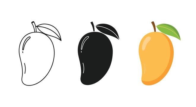tropical fruit icons set mango avocado pear - Solid vector icons  - Clipart, sticker - icon set