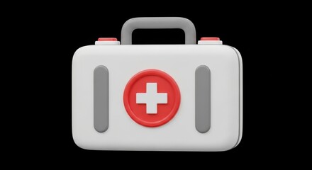 Obraz premium First aid kit box with red cross on black background