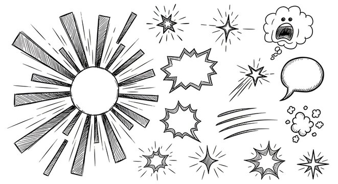 Comic book style burst effects and speech bubbles