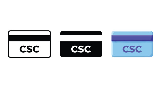 3d csc logo icon set in gradient colors - logo icons vector set. Blue, Black and white icons