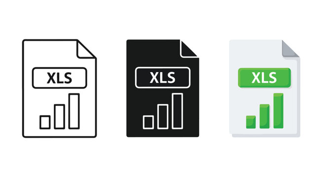 minimalist xls file icon set vector - logo icons vector set. Blue, Black and white icons