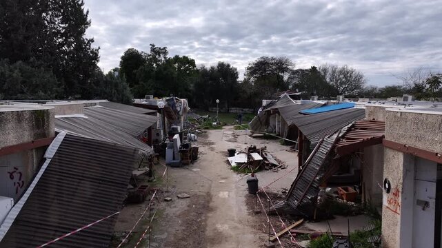 Aerial Kfar Aza destroyed homes aftermath invasion Israel

Drone footage Kfar Aza destroyed houses aftermath invasion damage Israel October 7 2025

