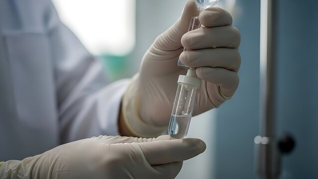 Medical professional prepares syringe for injection.