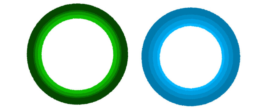 Green and blue bold circle outline frame designed for photos, images, and visual presentations. Thick round frame with hollow center.