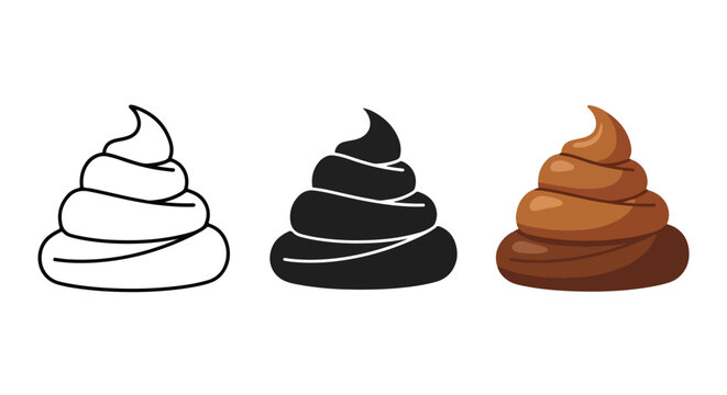 three poop emoji icons flat design - Minimalist, flat icon, outline, glyph, linear, clipart, sticker - icon set