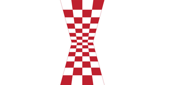 Abstract Red and White Checkerboard Pattern with Distorted Perspective.