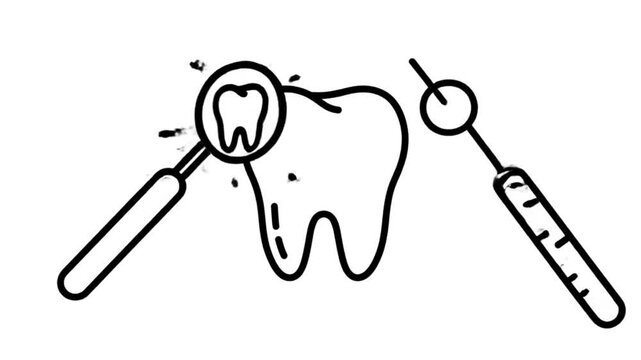 Dental tools animated inspection of teeth for oral hygiene examination and treatment against dental diseases